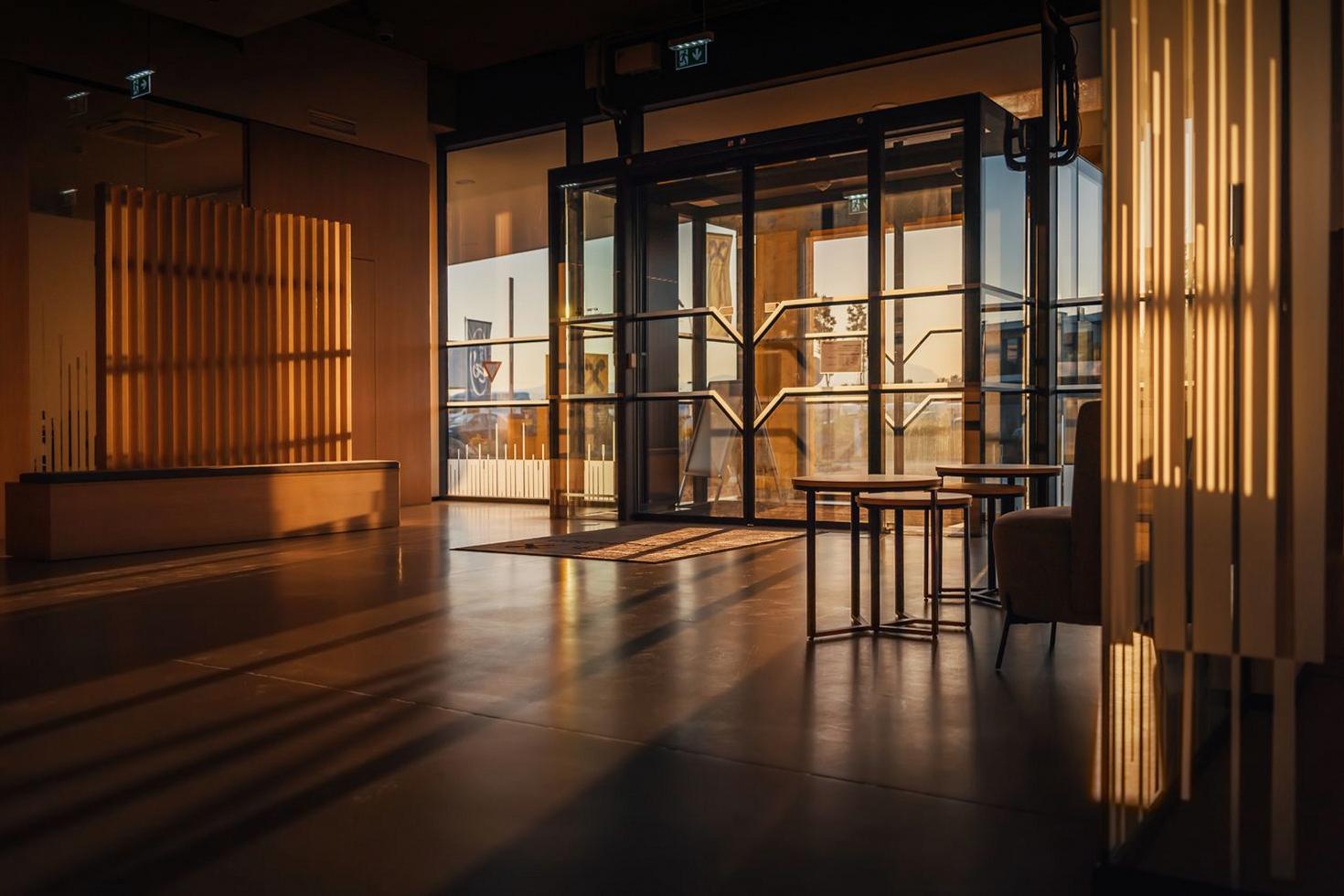 Modern hotel lobby entrance
