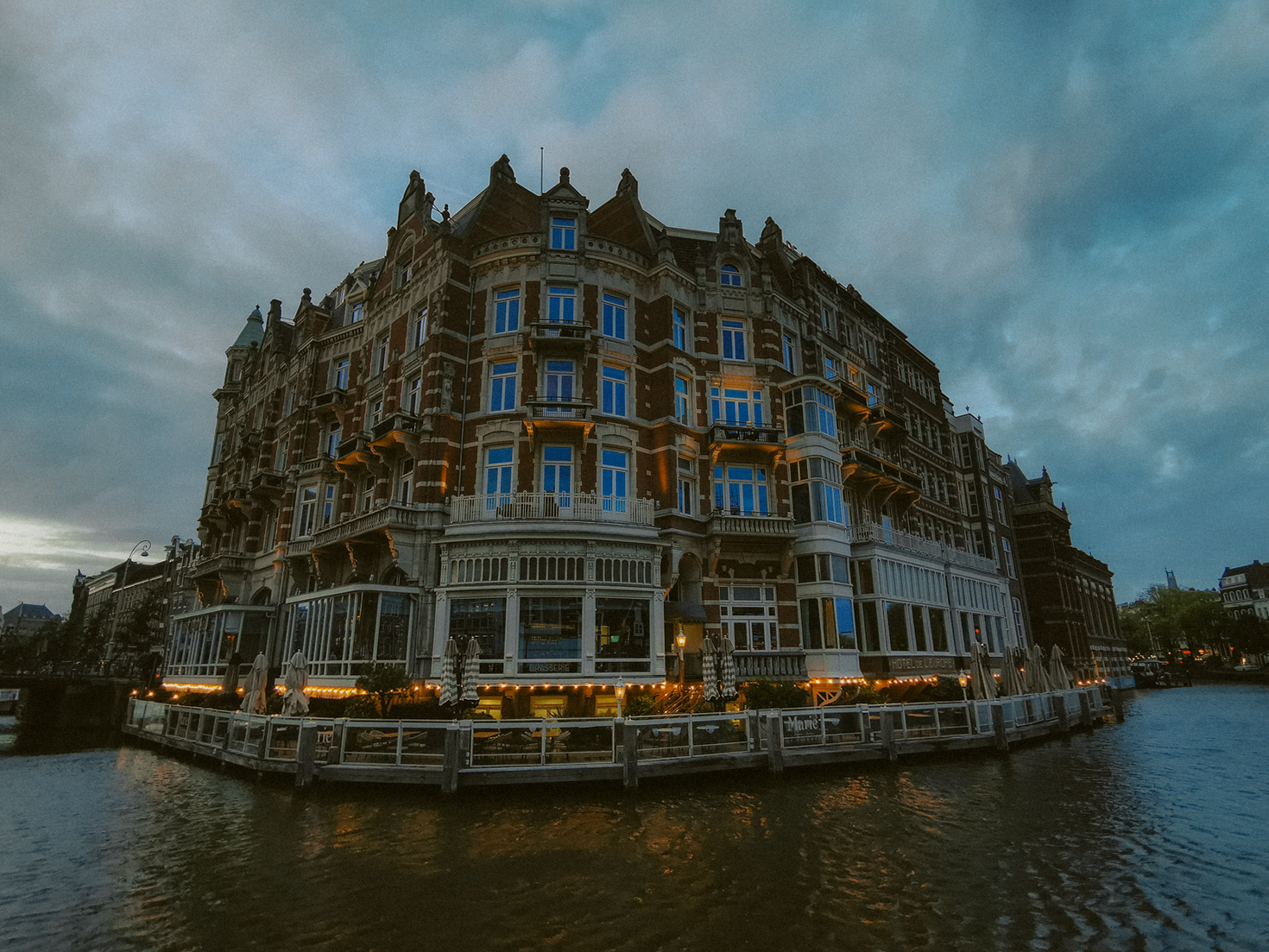 Twilight view of Amsterdam canal