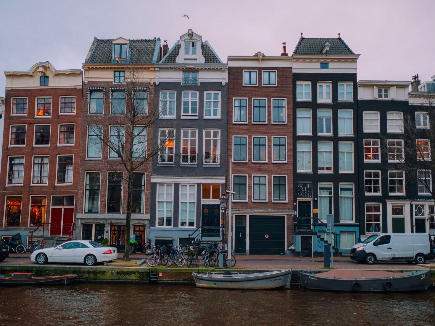 Evening view of Prinsengracht canal in Amsterdam
